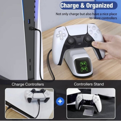 Зарядка для джойстика PS5 Dobe Док Станция для PlayStation 5 PS5 DualSense на 2 геймпада с LED подсветкой Белый Зарядка для джойстика PS5 Dobe Док Станция для PlayStation 5 PS5 DualSense на 2 геймпада с LED подсветкой Белый