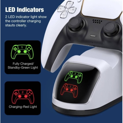 Зарядка для джойстика PS5 Dobe Док Станция для PlayStation 5 PS5 DualSense на 2 геймпада с LED подсветкой Белый Зарядка для джойстика PS5 Dobe Док Станция для PlayStation 5 PS5 DualSense на 2 геймпада с LED подсветкой Белый