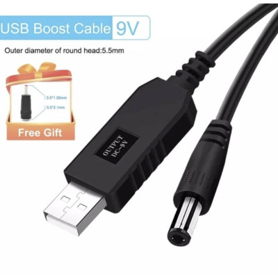 Кабель для роутера USB DC живлення від Power Bank Fonken із трансформатором 9V з перехідником 5.5 - 3.5 мм Чорний Кабель для роутера USB DC живлення від Power Bank Fonken із трансформатором 9V з перехідником 5.5 - 3.5 мм Чорний