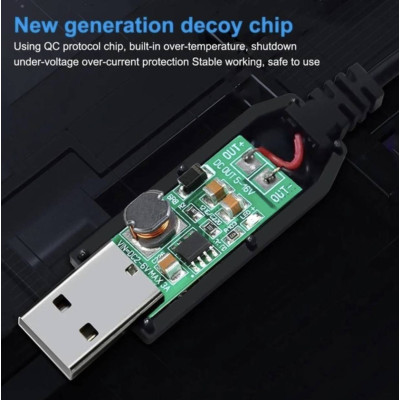 Кабель для роутера USB DC живлення від Power Bank Fonken із трансформатором 9V з перехідником 5.5 - 3.5 мм Чорний Кабель для роутера USB DC живлення від Power Bank Fonken із трансформатором 9V з перехідником 5.5 - 3.5 мм Чорний