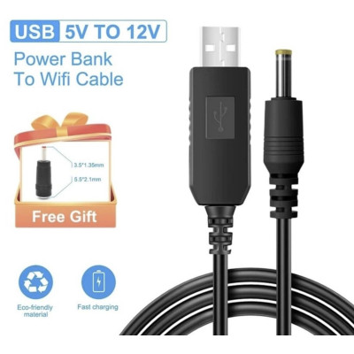 Кабель для роутера USB DC живлення від Power Bank Fonken із трансформатором 12V з перехідником 5.5 - 3.5 мм Чорний Кабель для роутера USB DC живлення від Power Bank Fonken із трансформатором 12V з перехідником 5.5 - 3.5 мм Чорний