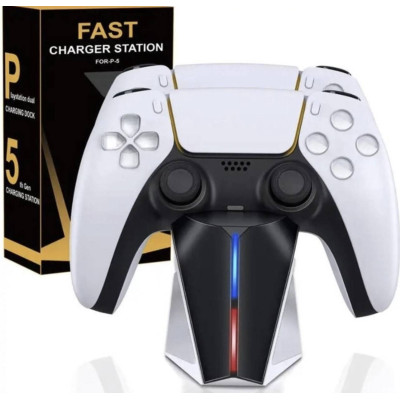 Зарядка для джойстика PS5 BebonCool для PlayStation 5 PS5 DualSense на 2 геймпада с LED подсветкой P5 Белый Зарядка для джойстика PS5 BebonCool для PlayStation 5 PS5 DualSense на 2 геймпада с LED подсветкой P5 Белый