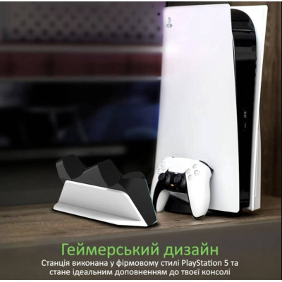 Зарядка для джойстика PS5 BebonCool для PlayStation 5 PS5 DualSense на 2 геймпада с LED подсветкой P5 Белый Зарядка для джойстика PS5 BebonCool для PlayStation 5 PS5 DualSense на 2 геймпада с LED подсветкой P5 Белый