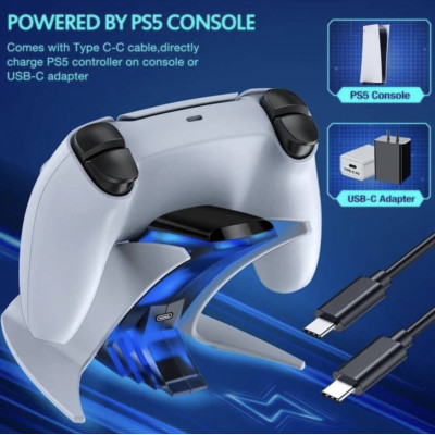 Зарядка для джойстика PS 5 Dobe для PlayStation 5 PS 5 DualSense на 2 геймпада с LED подсветкой P5V Белый Зарядка для джойстика PS 5 Dobe для PlayStation 5 PS 5 DualSense на 2 геймпада с LED подсветкой P5V Белый