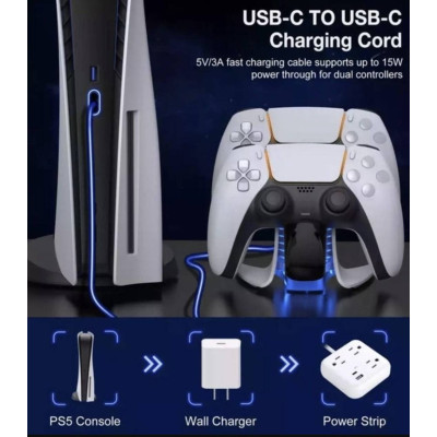 Зарядка для джойстика PS 5 Dobe для PlayStation 5 PS 5 DualSense на 2 геймпада с LED подсветкой P5V Белый Зарядка для джойстика PS 5 Dobe для PlayStation 5 PS 5 DualSense на 2 геймпада с LED подсветкой P5V Белый