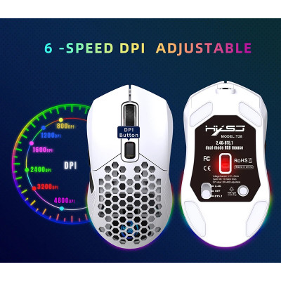 Мышь беспроводная HXSJ Т28 с аккумулятором и RGB подсветкой 2,4G+Bluetooth White Мышь беспроводная HXSJ Т28 с аккумулятором и RGB подсветкой 2,4G+Bluetooth White