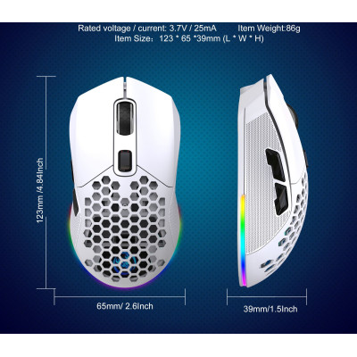 Мышь беспроводная HXSJ Т28 с аккумулятором и RGB подсветкой 2,4G+Bluetooth White Мышь беспроводная HXSJ Т28 с аккумулятором и RGB подсветкой 2,4G+Bluetooth White