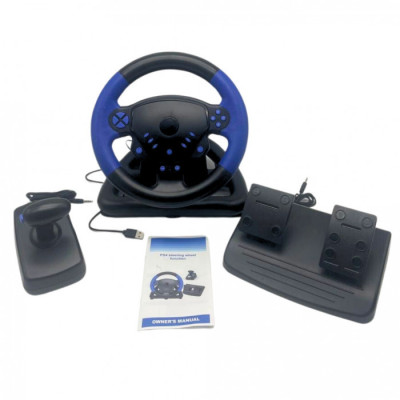 Проводной игровой руль RIAS Steering Wheel 4в1 с педалями и коробкой передач Black-Blue (3_04451) Проводной игровой руль RIAS Steering Wheel 4в1 с педалями и коробкой передач Black-Blue (3_04451)
