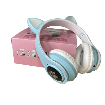 Наушники беспроводные OPT-TOP Cat Ear В39М FM-радио MicroSD Bluetooth с ушками и подсветкой голубые (1756375771)