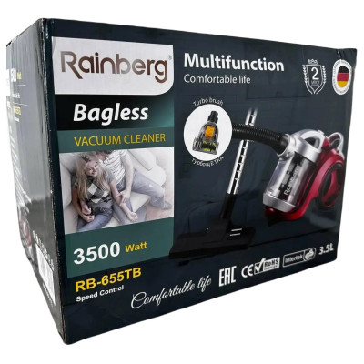 Пылесос контейнерный Rainberg RB-655TB c турбощеткой 3.5L 2500W Red