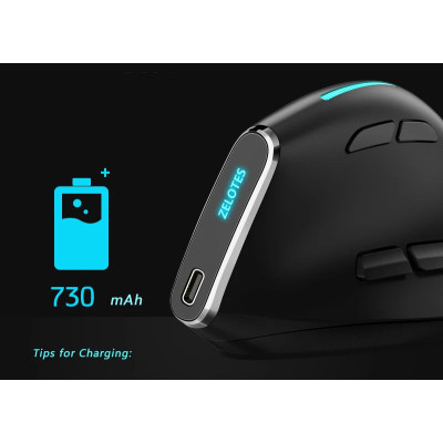 Вертикальная мышь беспроводная Zelotes F-36 с аккумулятором и RGB подсветкой 2,4G+Bluetooth Black Вертикальная мышь беспроводная Zelotes F-36 с аккумулятором и RGB подсветкой 2,4G+Bluetooth Black