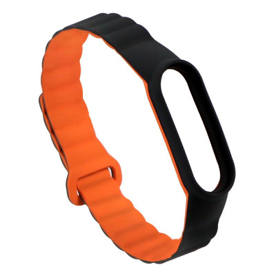 Силиконовый ремешок Silicone Link Xiaomi Mi Band 3/Mi Band4/Mi Band 5 /Mi Band 6/ Mi Band 7 Black/Orange