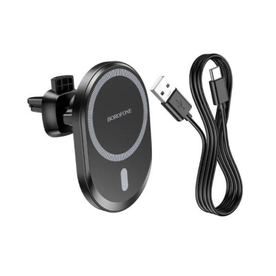 Автомобільний тримач для телефону з бездротовою зарядкою Borofone BH201 MagSafe 5W-15W Автомобільний тримач для телефону з бездротовою зарядкою Borofone BH201 MagSafe 5W-15W