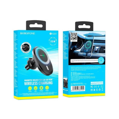 Автомобільний тримач для телефону з бездротовою зарядкою Borofone BH201 MagSafe 5W-15W Автомобільний тримач для телефону з бездротовою зарядкою Borofone BH201 MagSafe 5W-15W