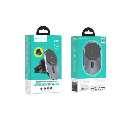 Автомобільний магнітний тримач Hoco CA91 з бездротовою зарядкою MagSafe 5W-15W Автомобільний магнітний тримач Hoco CA91 з бездротовою зарядкою MagSafe 5W-15W