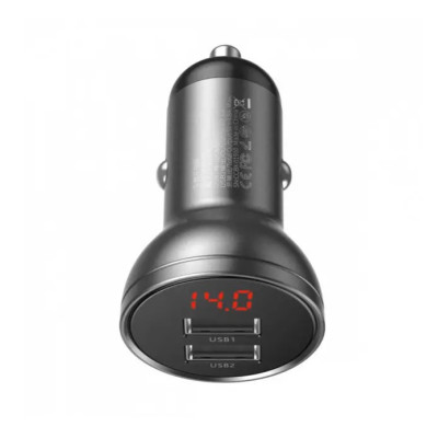 Автомобильное зарядное устройство BASEUS TZCCBX-0G 2USB кабель Lightning/Micro/Type-C 24W 4.8A + вольтметр Автомобильное зарядное устройство BASEUS TZCCBX-0G 2USB кабель Lightning/Micro/Type-C 24W 4.8A + вольтметр