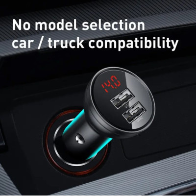 Автомобильное зарядное устройство BASEUS TZCCBX-0G 2USB кабель Lightning/Micro/Type-C 24W 4.8A + вольтметр Автомобильное зарядное устройство BASEUS TZCCBX-0G 2USB кабель Lightning/Micro/Type-C 24W 4.8A + вольтметр