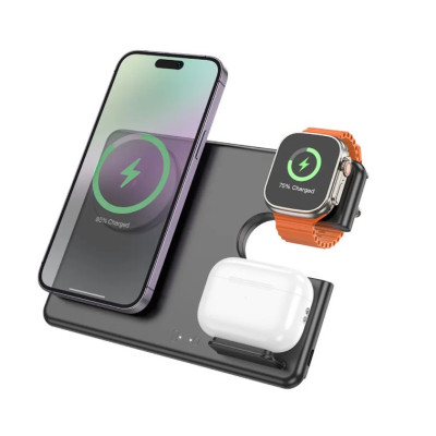 Безпровідна зарядка Hoco CQ1 3в1 для iPhone, iWatch/Airpods на 5-15W чорна