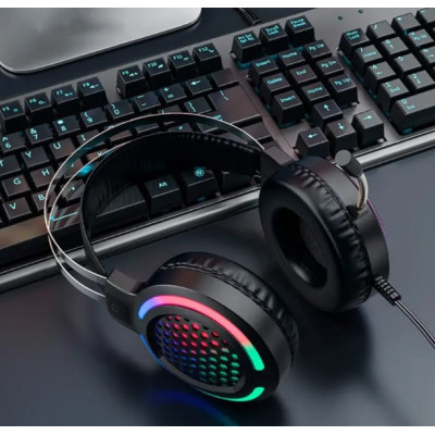 Игровые геймерские накладные наушники Hoco Gaming ESD03 с микрофоном и LED подсветкой Игровые геймерские накладные наушники Hoco Gaming ESD03 с микрофоном и LED подсветкой