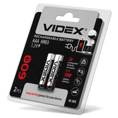 Акумуляторна батарейка Videx AAА HR03 600mAh 2 шт