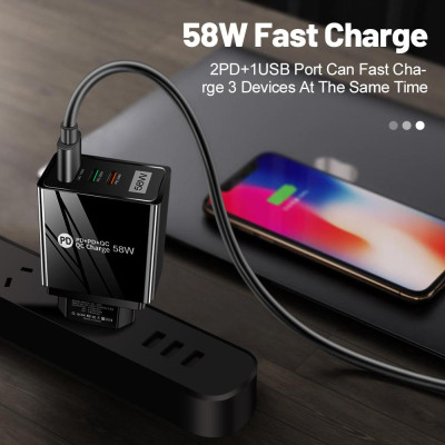 Сетевое зарядное устройство Mirrow USB 2-Type-C Super Charge/Quick Charge 3.0 PD 58W Black (FR050840) Сетевое зарядное устройство Mirrow USB 2-Type-C Super Charge/Quick Charge 3.0 PD 58W Black (FR050840)
