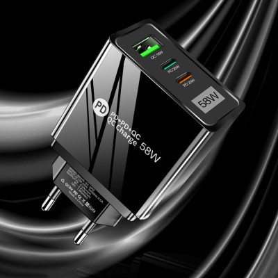 Сетевое зарядное устройство Mirrow USB 2-Type-C Super Charge/Quick Charge 3.0 PD 58W Black (FR050840) Сетевое зарядное устройство Mirrow USB 2-Type-C Super Charge/Quick Charge 3.0 PD 58W Black (FR050840)