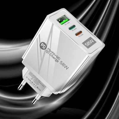 Сетевое зарядное устройство Mirrow USB 2-Type-C Super Charge/Quick Charge 3.0 PD 58W White (FR050841) Сетевое зарядное устройство Mirrow USB 2-Type-C Super Charge/Quick Charge 3.0 PD 58W White (FR050841)