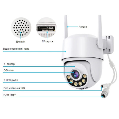 IP камера видеонаблюдения RIAS N806 (iCSee APP) Wi-Fi 2MP уличная с удаленным доступом White IP камера видеонаблюдения RIAS N806 (iCSee APP) Wi-Fi 2MP уличная с удаленным доступом White