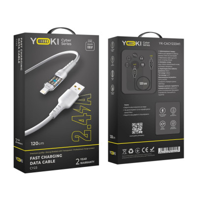 Кабель для заряджання та обміну даними USB Yoki YK-CY23 CYBER Series USB/Lightning 12W 2.4A/5V 1.2 m Білий Кабель для заряджання та обміну даними USB Yoki YK-CY23 CYBER Series USB/Lightning 12W 2.4A/5V 1.2 m Білий