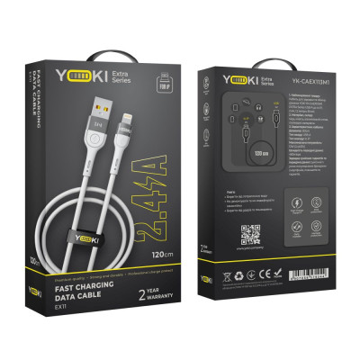 Кабель для зарядки и обмена данными USB Yoki YK-EX11 EXTRA Series USB/Lightning 12W 2.4A/5V 1.2 m White Кабель для зарядки и обмена данными USB Yoki YK-EX11 EXTRA Series USB/Lightning 12W 2.4A/5V 1.2 m White