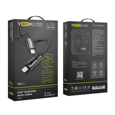 Кабель для заряджання та обміну даними USB Yoki YK-DI88DISPLAY Series Type-C to Lightning 30W 3A/10V 1.2 m Чорний Кабель для заряджання та обміну даними USB Yoki YK-DI88DISPLAY Series Type-C to Lightning 30W 3A/10V 1.2 m Чорний