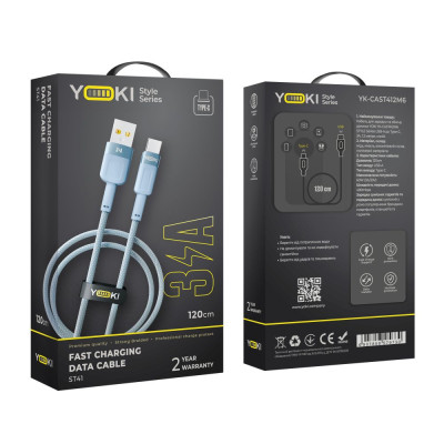 Кабель для зарядки и обмена данными USB Yoki YK-ST41 STYLE Series USB/Type C 60W 3A/20V 1.2 m Blue Кабель для зарядки и обмена данными USB Yoki YK-ST41 STYLE Series USB/Type C 60W 3A/20V 1.2 m Blue