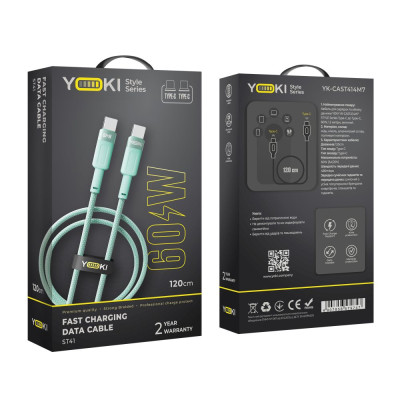 Кабель для зарядки и обмена данными USB Yoki YK-ST41 STYLE Series Type-C to Type-C 60W 3A/20V 1.2 m Зеленый Кабель для зарядки и обмена данными USB Yoki YK-ST41 STYLE Series Type-C to Type-C 60W 3A/20V 1.2 m Зеленый