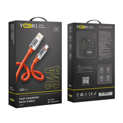 Кабель для зарядки и обмена данными USB Yoki YK-UL61 ULTRA Series USB/Type C 60W 3A/20V 1.2 m Оранжевый Кабель для зарядки и обмена данными USB Yoki YK-UL61 ULTRA Series USB/Type C 60W 3A/20V 1.2 m Оранжевый