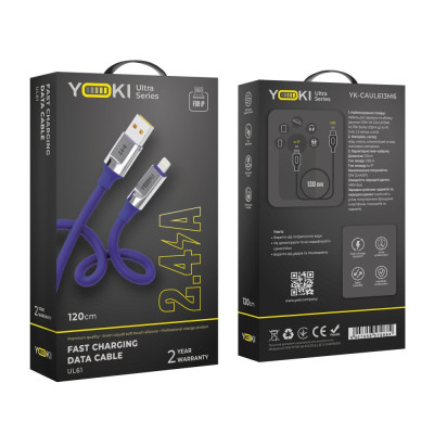 Кабель для зарядки и обмена данными USB Yoki YK-UL61 ULTRA Series USB/Lightning 12W 2.4A/5V 1.2 m Blue Кабель для зарядки и обмена данными USB Yoki YK-UL61 ULTRA Series USB/Lightning 12W 2.4A/5V 1.2 m Blue