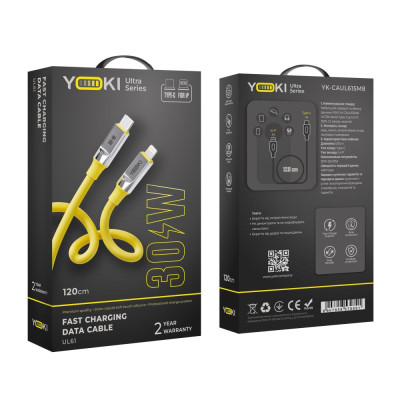 Кабель для заряджання та обміну даними USB Yoki YK-UL61 ULTRA Series Type-C to Lightning 30W 3A/10V 1.2 m Yellow Кабель для заряджання та обміну даними USB Yoki YK-UL61 ULTRA Series Type-C to Lightning 30W 3A/10V 1.2 m Yellow