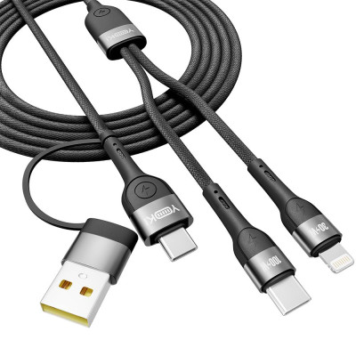 Кабель для зарядки и обмена данными USB Yoki YK-UN91 UNIVERSE USB-A/Type-C to Type-C/Lightning 100W 5A/20V 1.2 m Черный Кабель для зарядки и обмена данными USB Yoki YK-UN91 UNIVERSE USB-A/Type-C to Type-C/Lightning 100W 5A/20V 1.2 m Черный