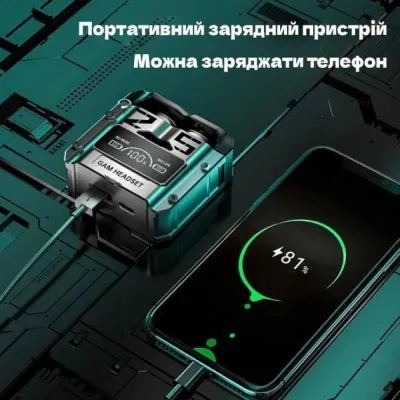 Навушники бездротові TWS M25 з Павер Банком 2000 mah Кейс Silver навушники Black (16069-hbr)