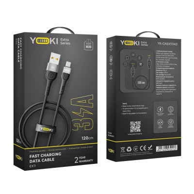 Кабель для заряджання та обміну даними USB Yoki YK-EX11 EXTRA Series USB / MicroUSB 60W 3A/20V 1.2 m Black Кабель для заряджання та обміну даними USB Yoki YK-EX11 EXTRA Series USB / MicroUSB 60W 3A/20V 1.2 m Black