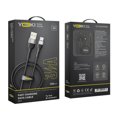 Кабель для заряджання та обміну даними Yoki YK-EX11 EXTRA Series USB/Type C 60W 3A/20V 1.2 m Black Кабель для заряджання та обміну даними Yoki YK-EX11 EXTRA Series USB/Type C 60W 3A/20V 1.2 m Black