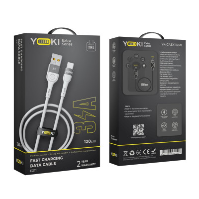 Кабель для заряджання та обміну даними Yoki YK-EX11 EXTRA Series USB/Type C 60W 3A/20V 1.2 m White Кабель для заряджання та обміну даними Yoki YK-EX11 EXTRA Series USB/Type C 60W 3A/20V 1.2 m White