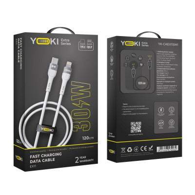 Кабель для зарядки и обмена данными Yoki YK-EX11 EXTRA Series Type-C to Lightning 30W 3A/10V 1.2 m White