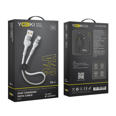 Кабель для заряджання та обміну даними USB Yoki YK-EX11 EXTRA Series USB/Type C 60W 3A/20V 0.25 m White Кабель для заряджання та обміну даними USB Yoki YK-EX11 EXTRA Series USB/Type C 60W 3A/20V 0.25 m White