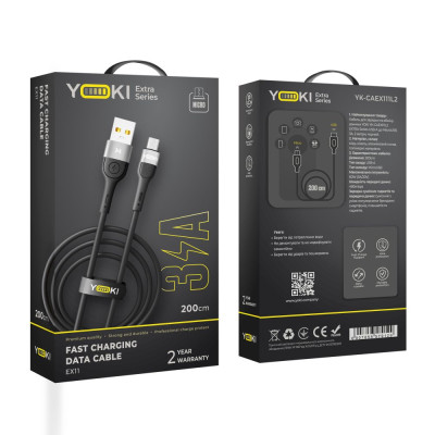 Кабель для заряджання та обміну даними USB Yoki YK-EX11 EXTRA Series USB/MicroUSB 60W 3A/20V 2 m Black Кабель для заряджання та обміну даними USB Yoki YK-EX11 EXTRA Series USB/MicroUSB 60W 3A/20V 2 m Black