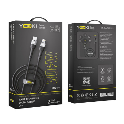 Кабель для заряджання та обміну даними USB Yoki YK-EX11 EXTRA Series Type-C to Lightning 30W 3A/10V 2 m Black Кабель для заряджання та обміну даними USB Yoki YK-EX11 EXTRA Series Type-C to Lightning 30W 3A/10V 2 m Black