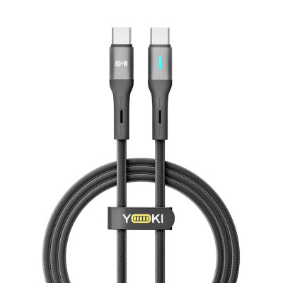 Кабель для зарядки и обмена данными USB Yoki YK-LE17 LED Series Type-C to Type-C 60W 3A/20V 1.2 m Black