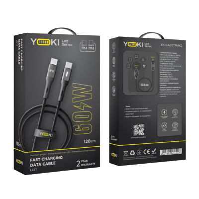 Кабель для зарядки и обмена данными USB Yoki YK-LE17 LED Series Type-C to Type-C 60W 3A/20V 1.2 m Black Кабель для зарядки и обмена данными USB Yoki YK-LE17 LED Series Type-C to Type-C 60W 3A/20V 1.2 m Black