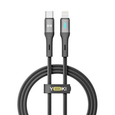 Кабель для зарядки и обмена данными USB Yoki YK-LE17 LED Series Type-C to Lightning 30W 3A/10V 1.2 m Black
