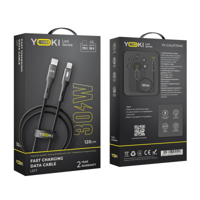 Кабель для зарядки и обмена данными USB Yoki YK-LE17 LED Series Type-C to Lightning 30W 3A/10V 1.2 m Black Кабель для зарядки и обмена данными USB Yoki YK-LE17 LED Series Type-C to Lightning 30W 3A/10V 1.2 m Black