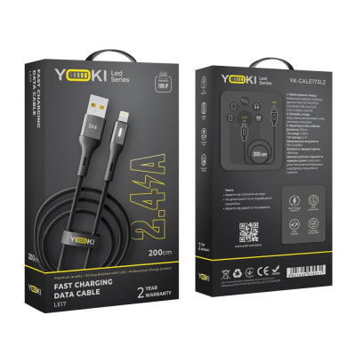 Кабель для зарядки и обмена данными Yoki YK-LE17 LED Series USB/Lightning 12W 2.4A/5V 2 m Black Кабель для зарядки и обмена данными Yoki YK-LE17 LED Series USB/Lightning 12W 2.4A/5V 2 m Black